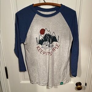Blue and White Graphic Raglan Shirt